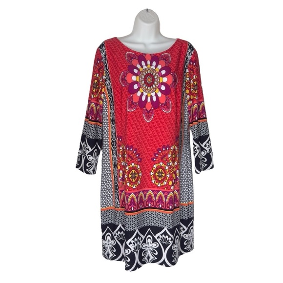 Joseph Ribkoff Boho Multicolour Mixed Print Mandala Lined Sheath Dress Large - Picture 9 of 12